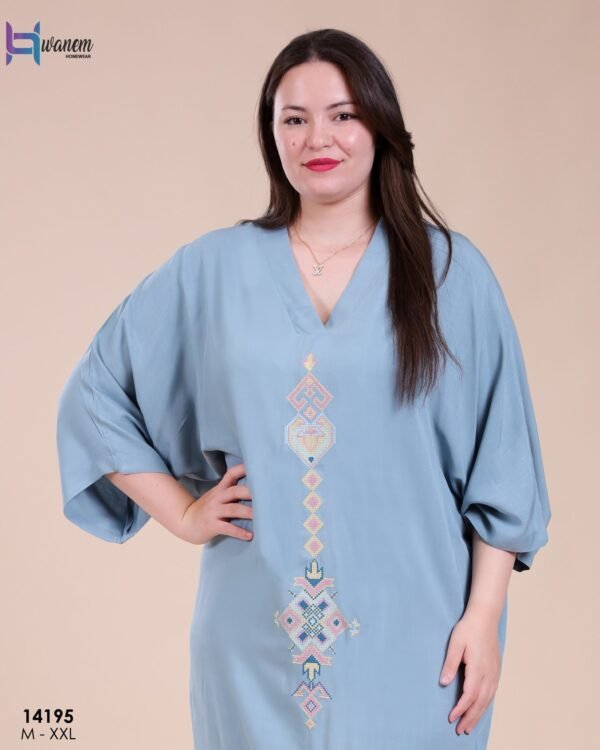 Hawanem Caftan d'intérieur brodé – Réf 14195 – Bleu gris