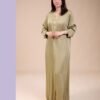 Hawanem Caftan d'intérieur satiné – Réf 14318 – Vert olive clair