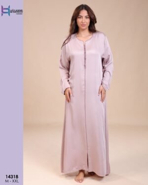 Hawanem Caftan d'intérieur satiné – Réf 14318 – Rose poudré
