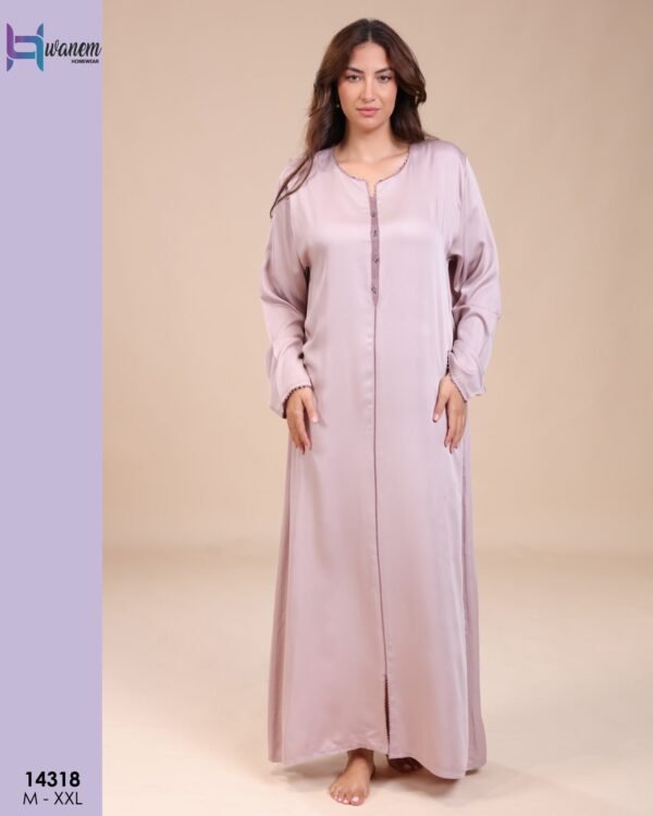 Hawanem Caftan d'intérieur satiné – Réf 14318 – Rose poudré