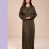 Hawanem Caftan d'intérieur satiné – Réf 14318 – Kaki foncé