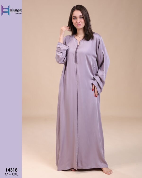 Hawanem Caftan d'intérieur satiné – Réf 14318 – Lavande