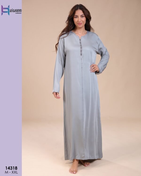 Hawanem Caftan d'intérieur satiné – Réf 14318 – Gris bleu