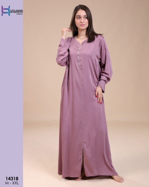 Hawanem Caftan d'intérieur satiné – Réf 14318 – Mauve