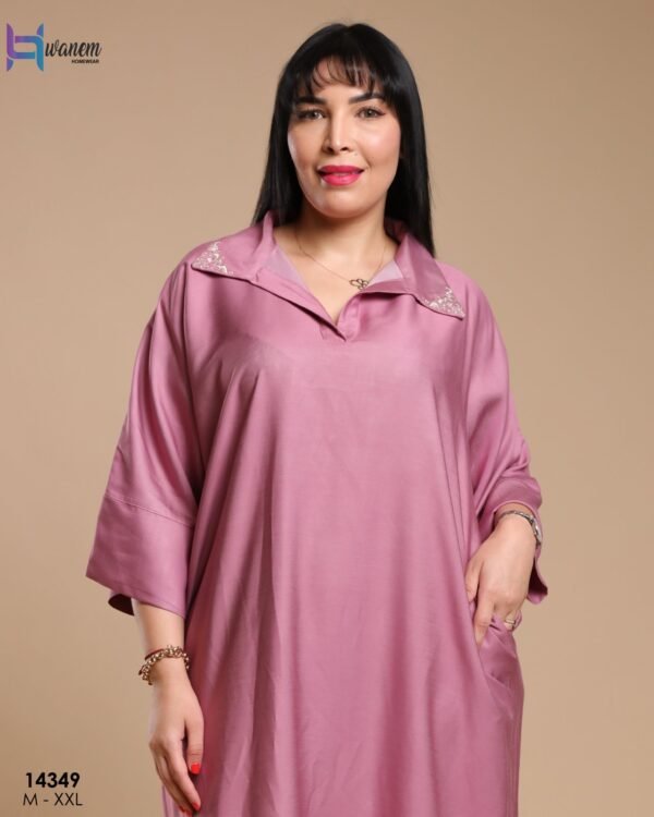 Hawanem Robe longue à col chemise – Réf 14349 – Vieux rose