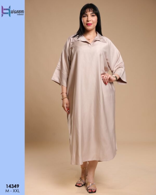 Hawanem Robe longue à col chemise – Réf 14349 – Beige
