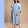 Hawanem Robe longue à col chemise – Réf 14349 – Bleu ciel