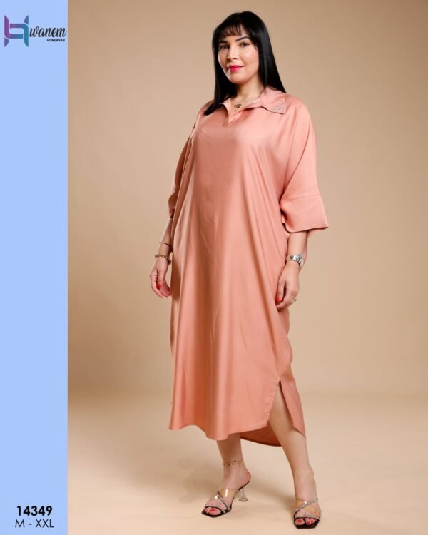 Hawanem Robe longue à col chemise – Réf 14349 – Pêche