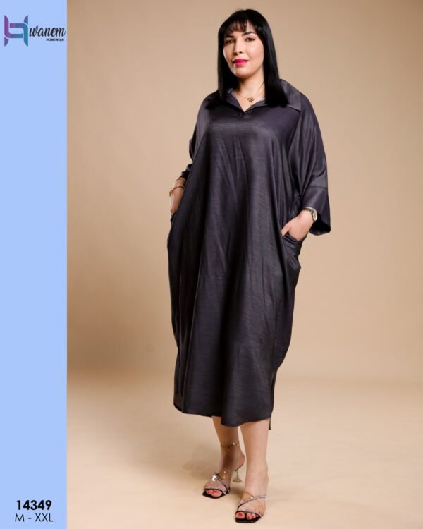 Hawanem Robe longue à col chemise – Réf 14349 – Gris anthracite
