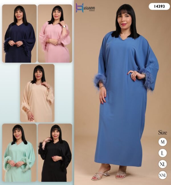 Hawanem Caftan d'intérieur à plumes – Réf 14393 – Couleurs assorties