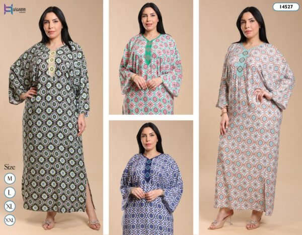 Hawanem Caftan d'intérieur imprimé – Réf 14527 – Couleurs assorties