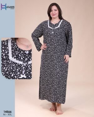 Hawanem Chemise de nuit longue fleurie – Réf 14566 – Noir fleuri