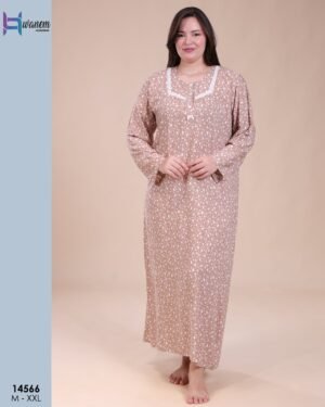 Hawanem Chemise de nuit longue fleurie – Réf 14566 – Beige fleuri