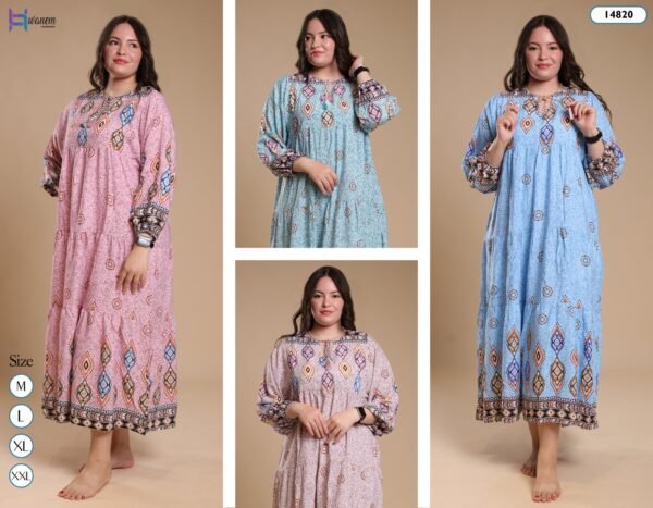 Hawanem Robe longue imprimée – Réf 14820 – Couleurs assorties