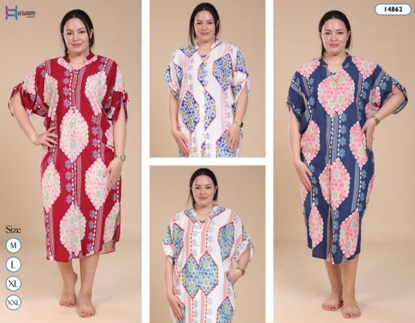 Hawanem Caftan d'intérieur imprimé – Réf 14862 – Couleurs assorties