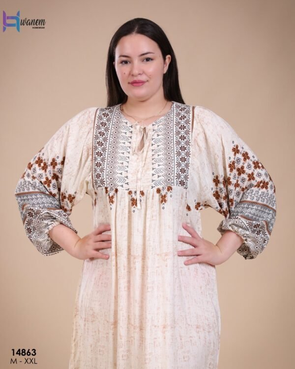 Hawanem Robe longue imprimée – Réf 14863 – Écru marron