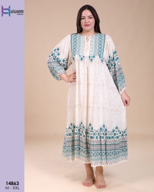Hawanem Robe longue imprimée – Réf 14863 – Écru vert