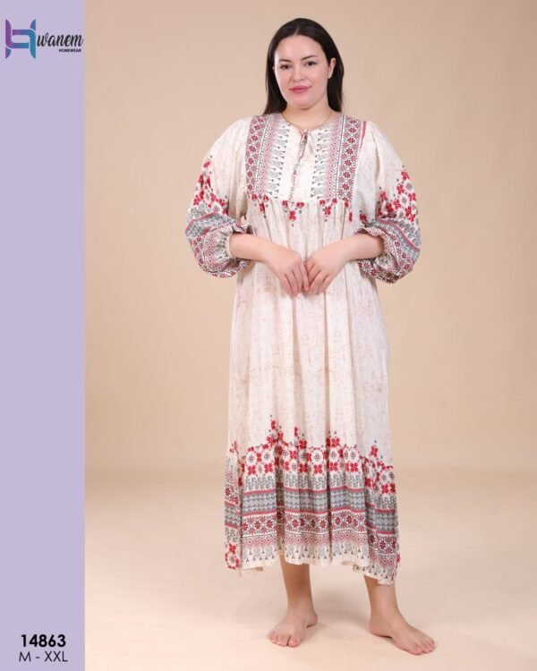 Hawanem Robe longue imprimée – Réf 14863 – Écru rouge