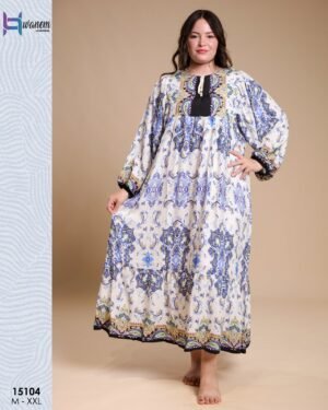 Hawanem Robe longue imprimée – Réf 15104 – Écru bleu