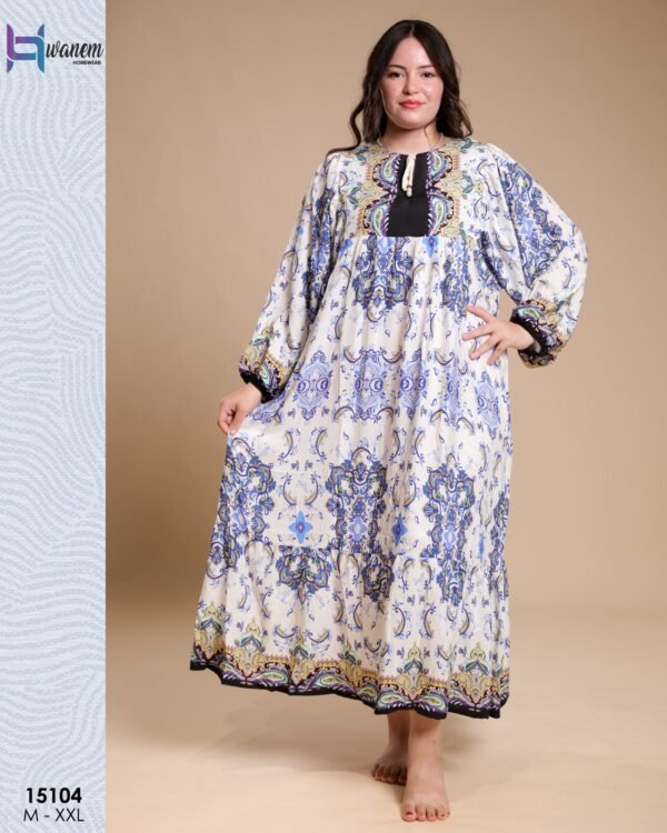 Hawanem Robe longue imprimée – Réf 15104 – Écru bleu