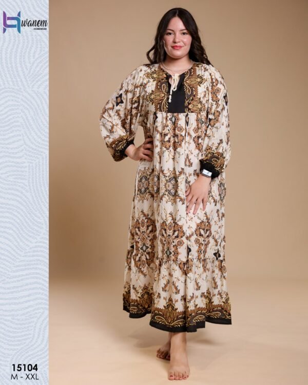 Hawanem Robe longue imprimée – Réf 15104 – Écru marron