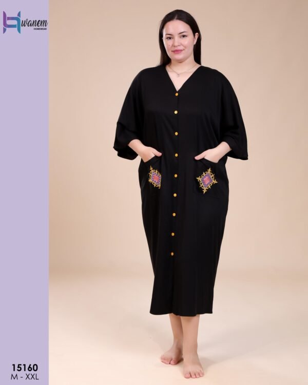 Hawanem Robe longue boutonnée brodée – Réf 15160 – Noir Hawanem Robe longue boutonnée brodée – Réf 15160 – Noir