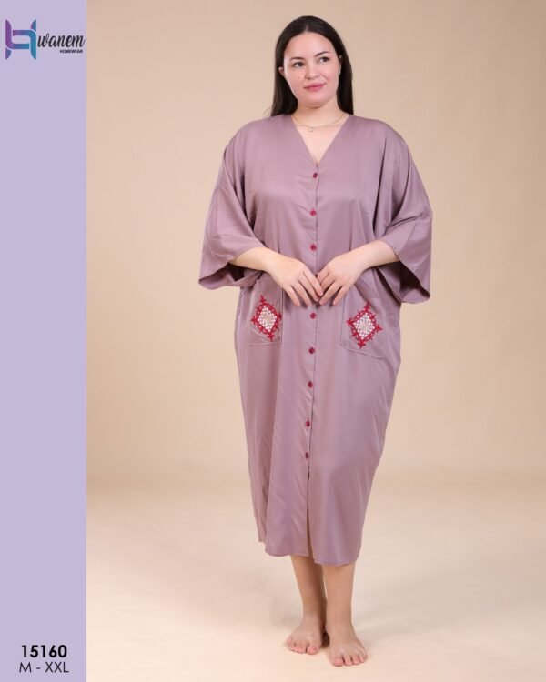 Hawanem Robe longue boutonnée brodée – Réf 15160 – Taupe Hawanem Robe longue boutonnée brodée – Réf 15160 – Taupe