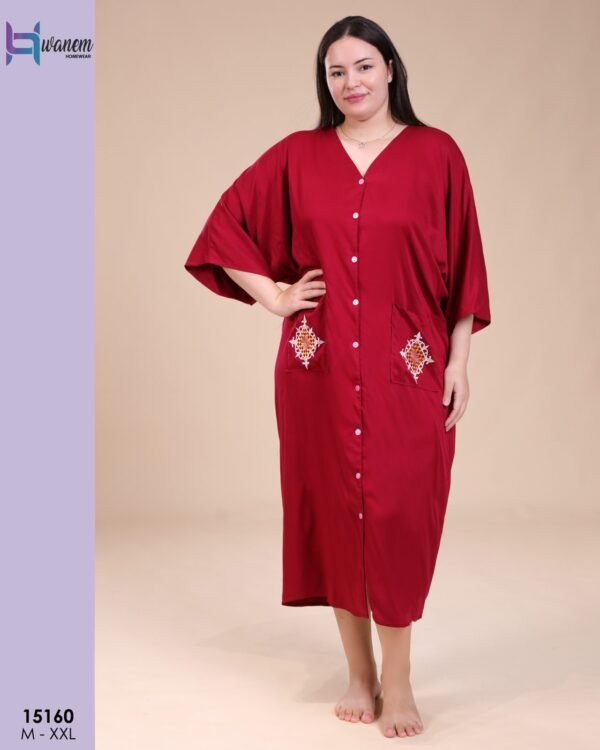 Hawanem Robe longue boutonnée brodée – Réf 15160 – Bordeaux Hawanem Robe longue boutonnée brodée – Réf 15160 – Bordeaux