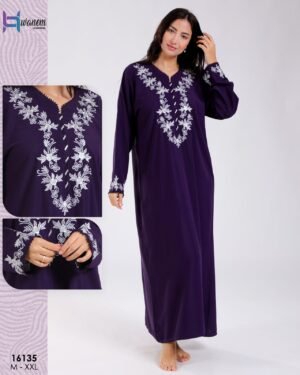 Hawanem Djellaba d'intérieur brodée – Réf 16135 – Violet