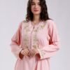 Hawanem Djellaba d'intérieur brodée – Réf 16135 – Rose poudré