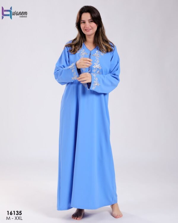 Hawanem Djellaba d'intérieur brodée – Réf 16135 – Bleu