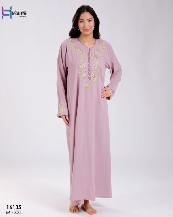 Hawanem Djellaba d'intérieur brodée – Réf 16135 – Mauve
