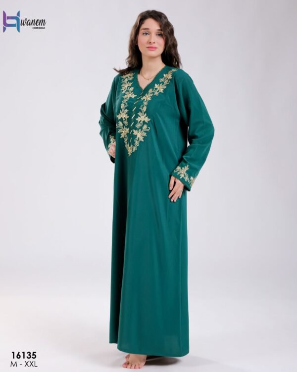 Hawanem Djellaba d'intérieur brodée – Réf 16135 – Vert émeraude