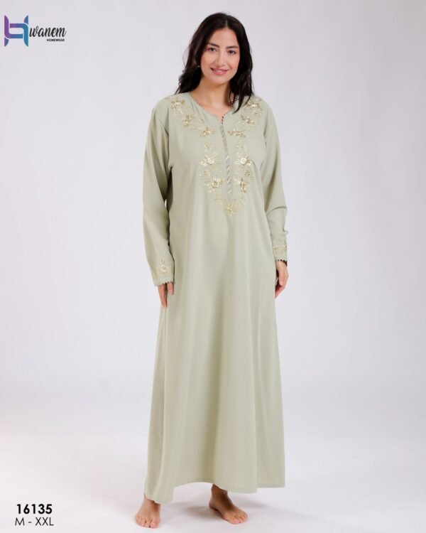 Hawanem Djellaba d'intérieur brodée – Réf 16135 – Vert sauge