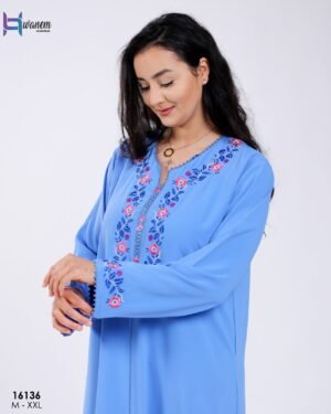Hawanem Djellaba d'intérieur brodée – Réf 16136 – Bleu