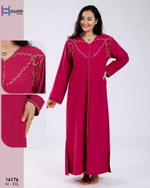 Hawanem Djellaba d'intérieur brodée – Réf 16176 – Fuchsia