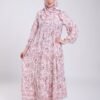 Hawanem Robe de prière avec voile imprimée – Réf 18113 – Blanc et corail