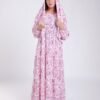 Hawanem Robe de prière avec voile imprimée – Réf 18113 – Blanc et rose