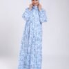 Hawanem Robe de prière avec voile imprimée – Réf 18113 – Blanc et bleu