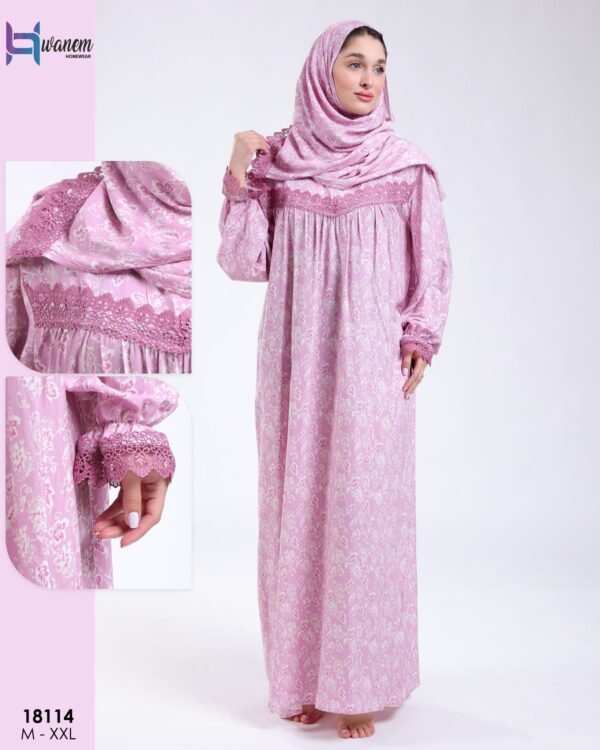 Hawanem Robe de prière avec voile fleurie – Réf 18114 – Rose