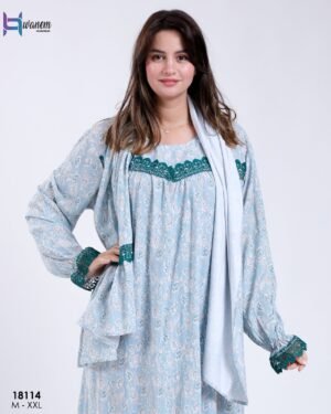 Hawanem Robe de prière avec voile fleurie – Réf 18114 – Vert d'eau