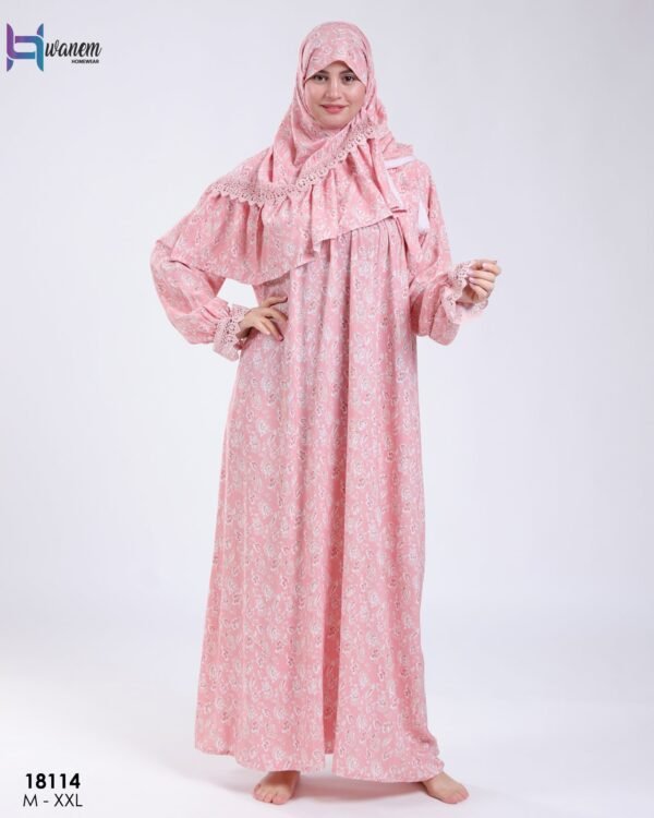 Hawanem Robe de prière avec voile fleurie – Réf 18114 – Corail