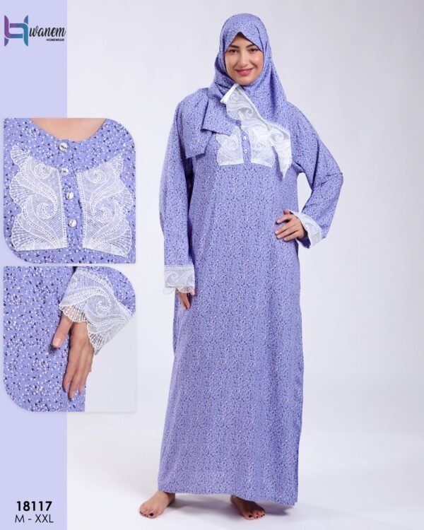 Hawanem Robe de prière avec voile dentelle – Réf 18117 – Lavande