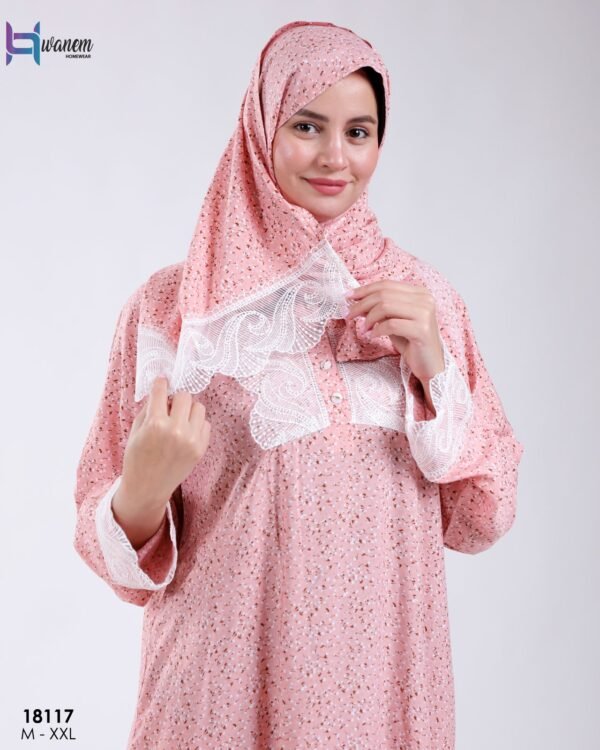 Hawanem Robe de prière avec voile dentelle – Réf 18117 – Corail