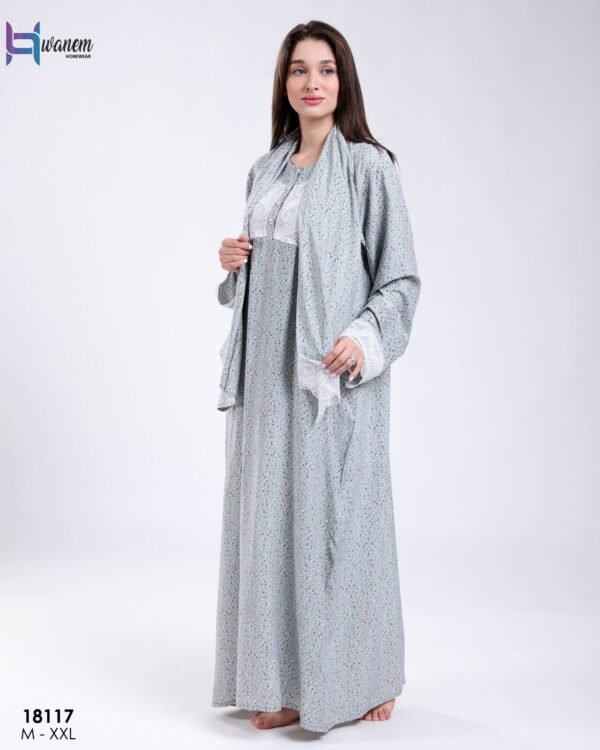 Hawanem Robe de prière avec voile dentelle – Réf 18117 – Gris vert