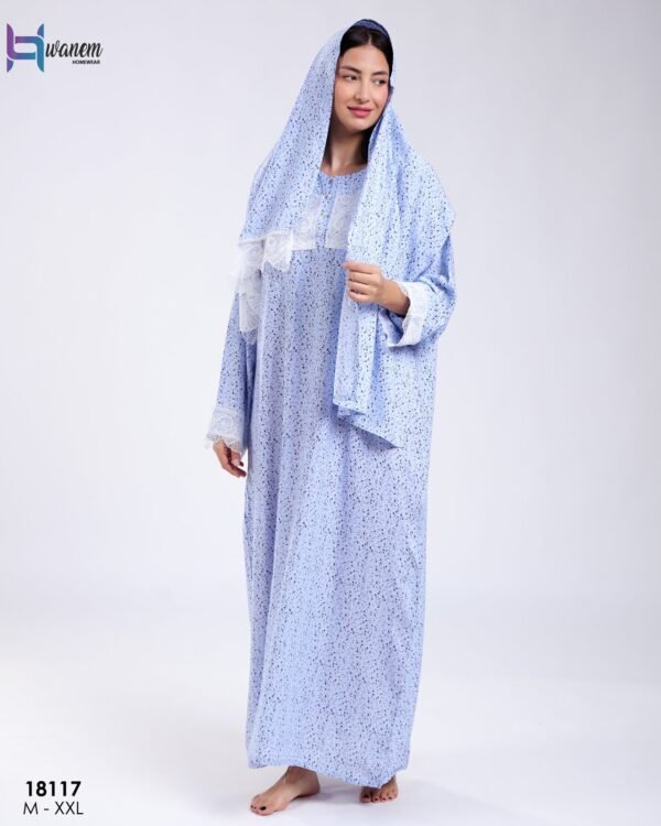 Hawanem Robe de prière avec voile dentelle – Réf 18117 – Bleu ciel