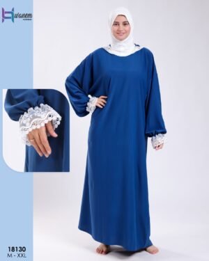 Hawanem Robe de prière manches dentelle – Réf 18130 – Bleu pétrole