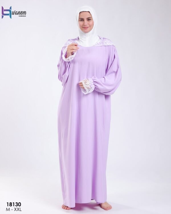 Hawanem Robe de prière manches dentelle – Réf 18130 – Lilas