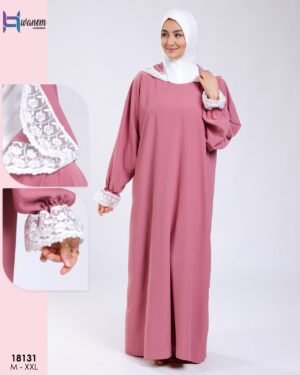 Hawanem Robe de prière manches dentelle – Réf 18131 – Vieux rose