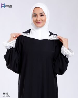 Hawanem Robe de prière manches dentelle – Réf 18131 – Noir